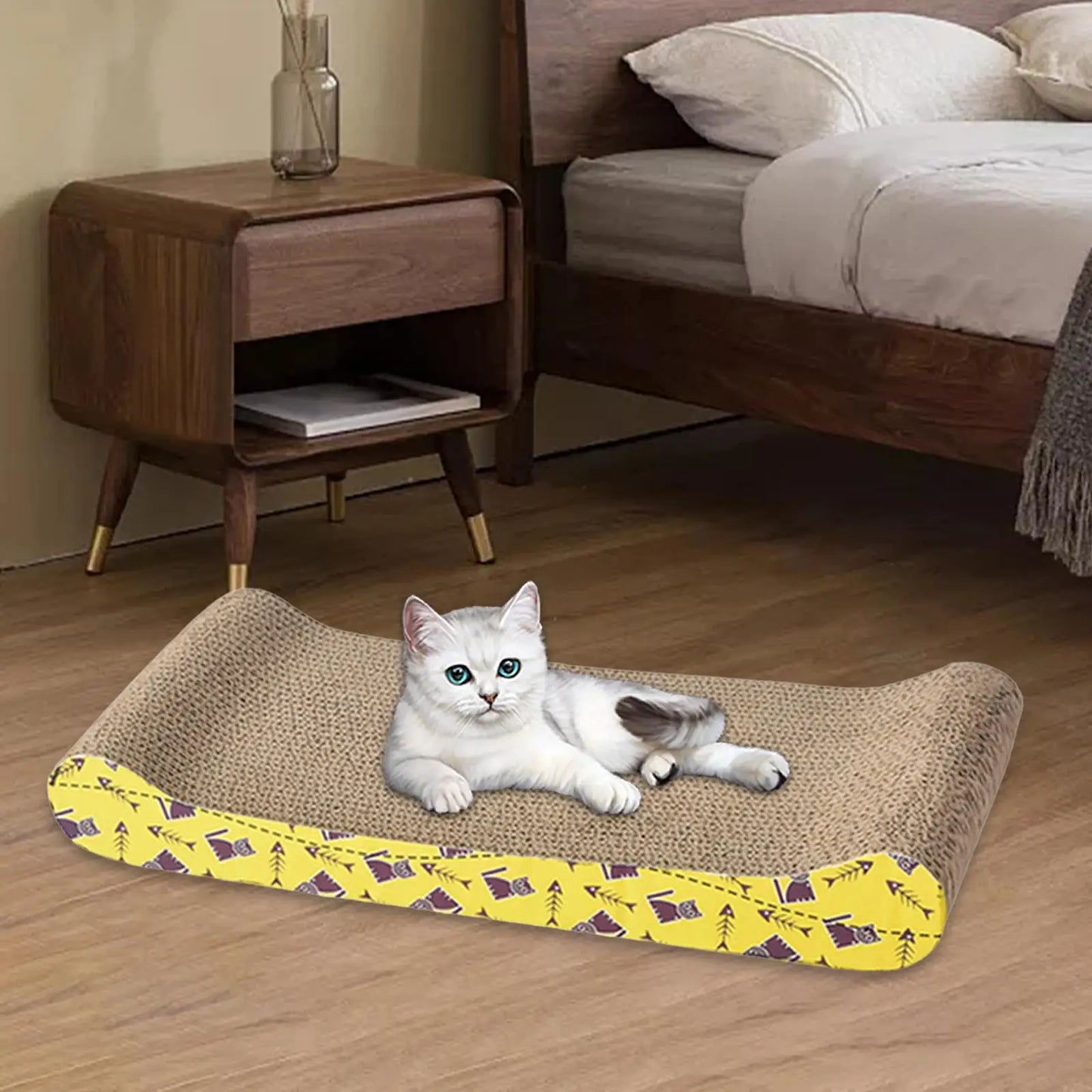 2-in-1 Cat Scratcher Bed – Cardboard Lounge, Scratch Pad & Nest for All Cat Sizes