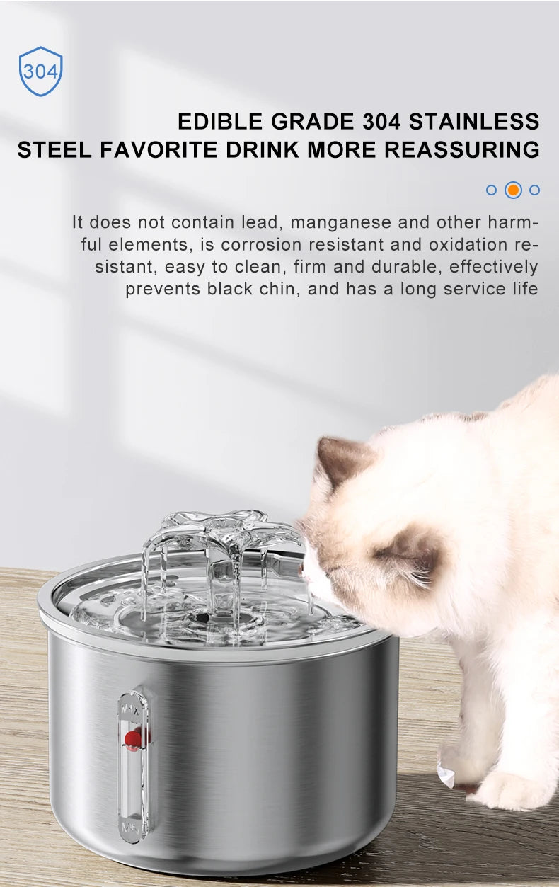 Stainless Steel Automatic Pet Water Fountain – USB Powered