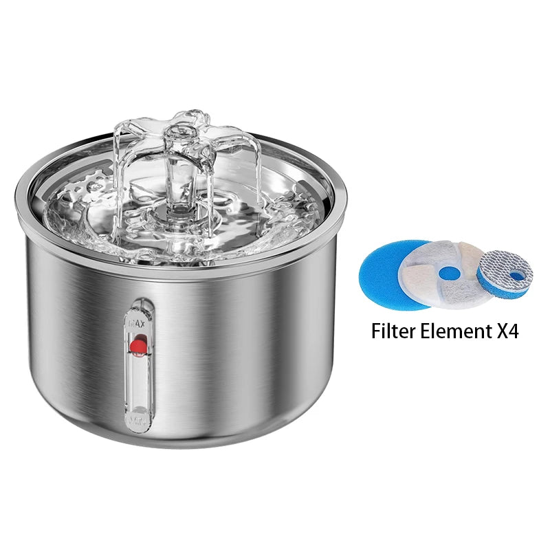 Stainless Steel Automatic Pet Water Fountain – USB Powered
