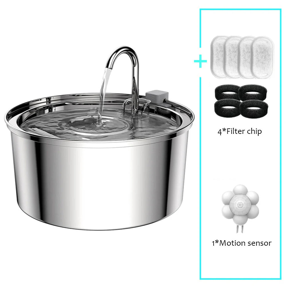 Stainless Steel Automatic Pet Water Fountain – USB Powered