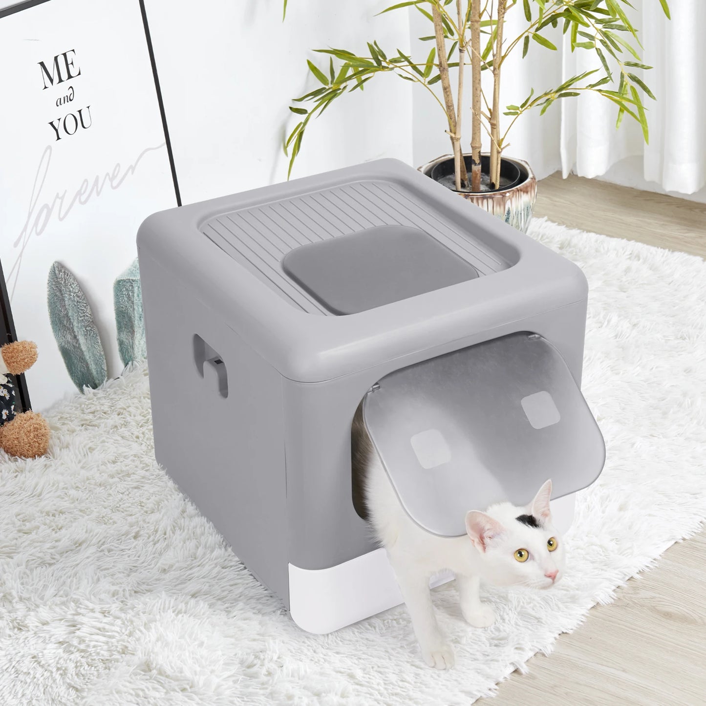 Foldable Enclosed Cat Litter Box – Sifting Tray with Scoop