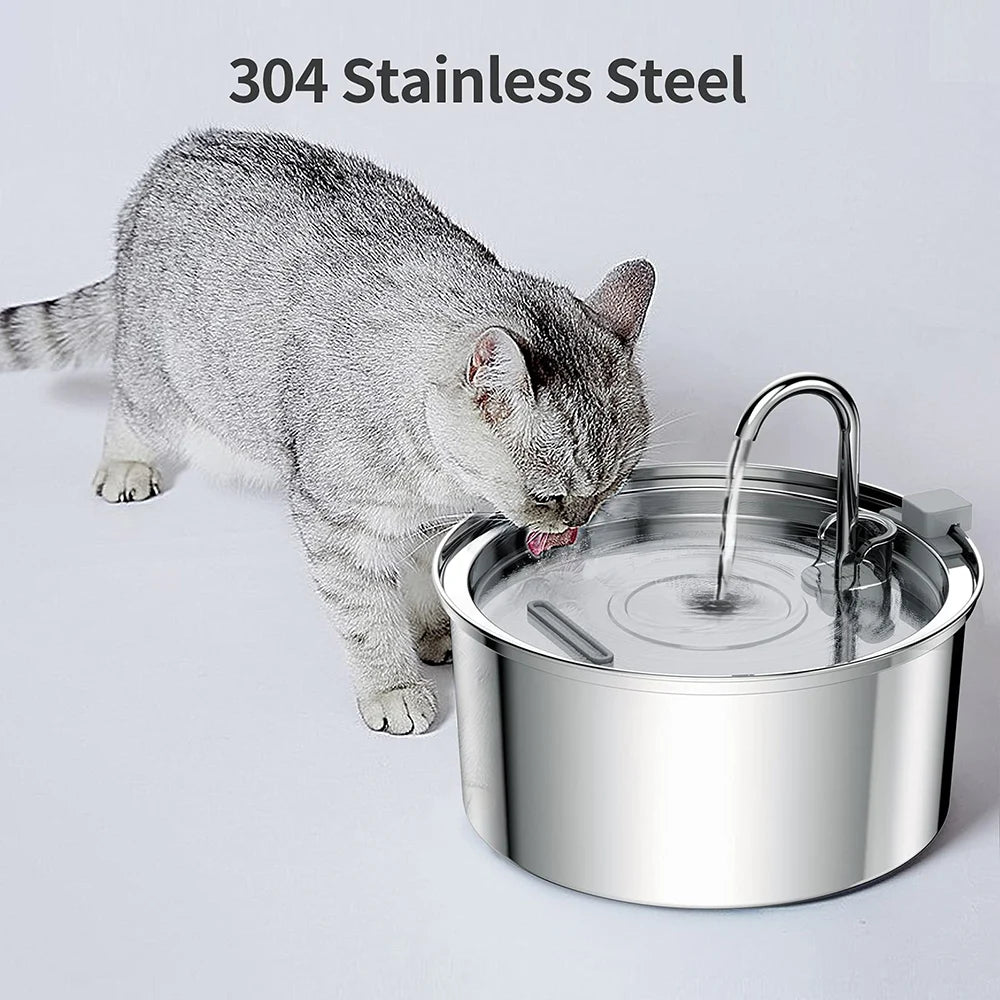 Stainless Steel Automatic Pet Water Fountain – USB Powered