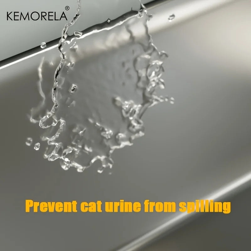 Stainless Steel Cat Litter Box – High-Sided with Mat & Scoop