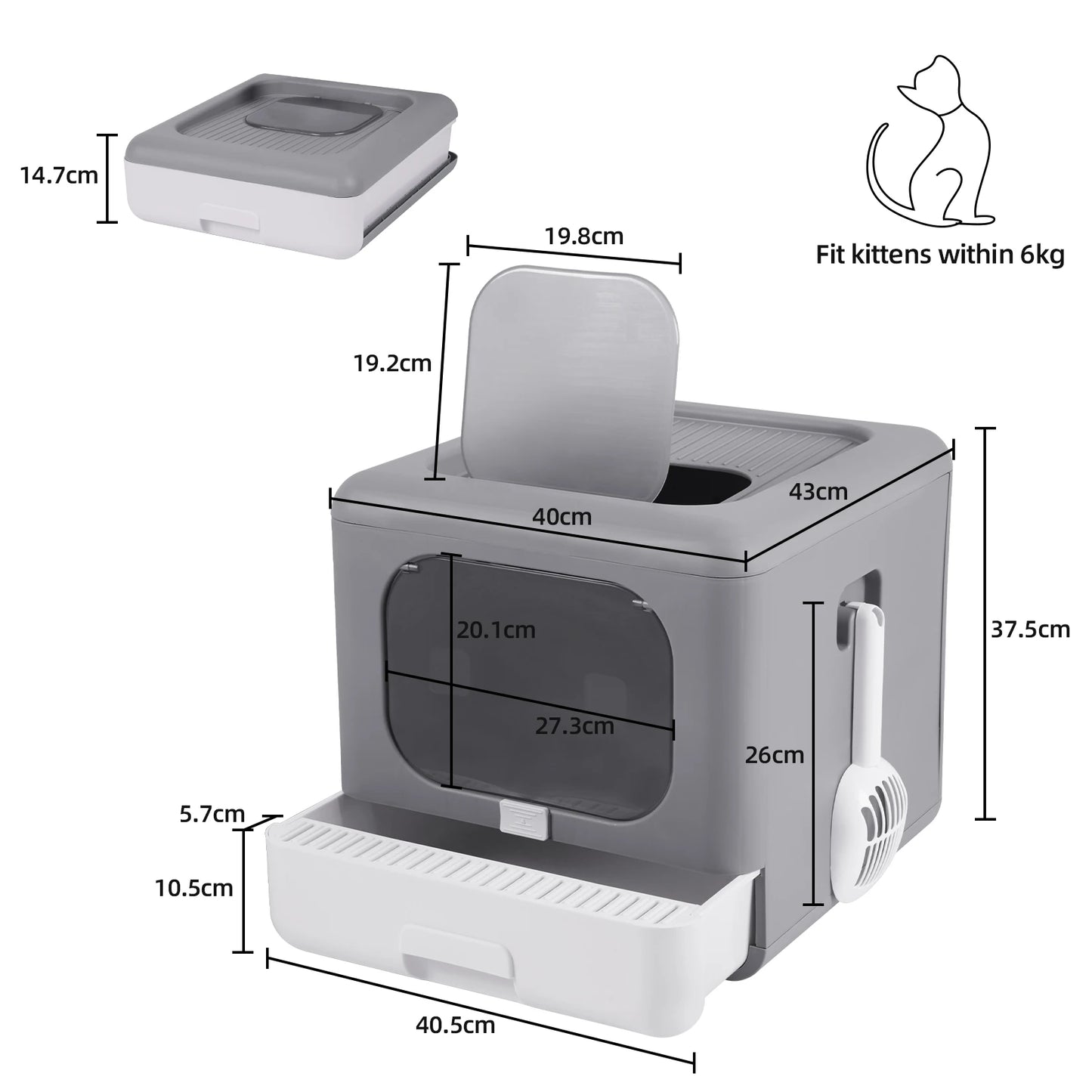 Foldable Enclosed Cat Litter Box – Sifting Tray with Scoop