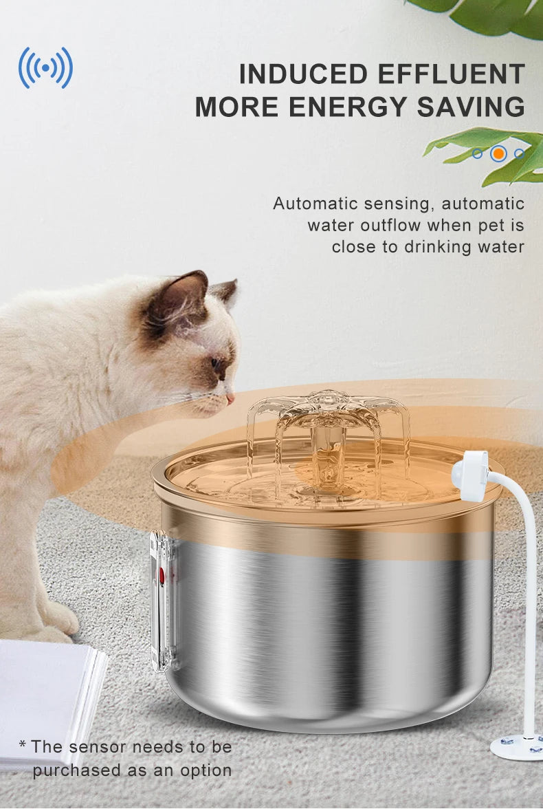 Stainless Steel Automatic Pet Water Fountain – USB Powered