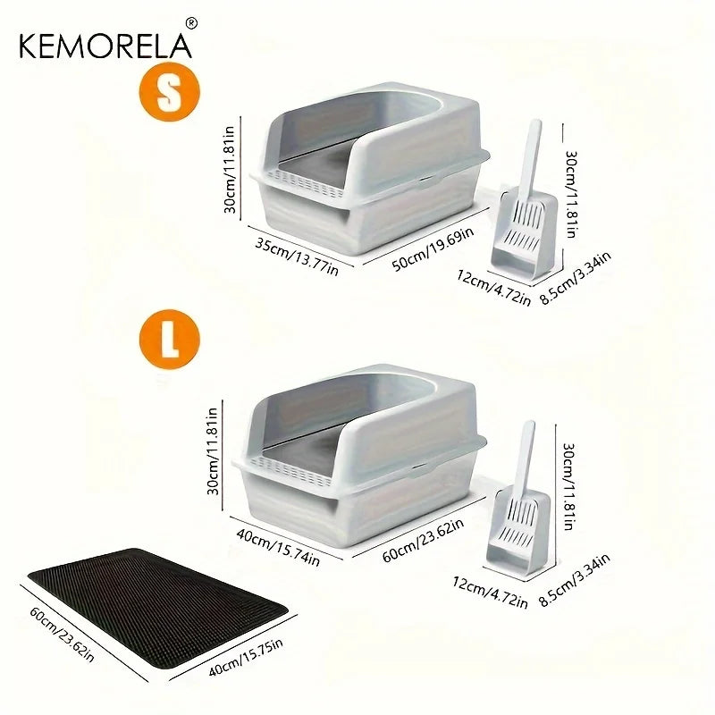 Stainless Steel Cat Litter Box – High-Sided with Mat & Scoop