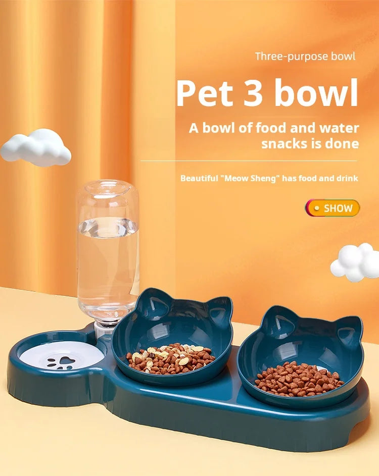 3-in-1 Tilted Pet Bowl Set with Water Feeder