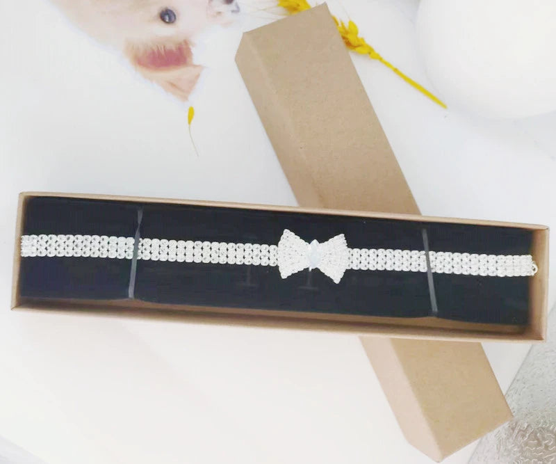 Rose Gold Zircon Bow Tie Collar – Adjustable Dog & Cat Necklace