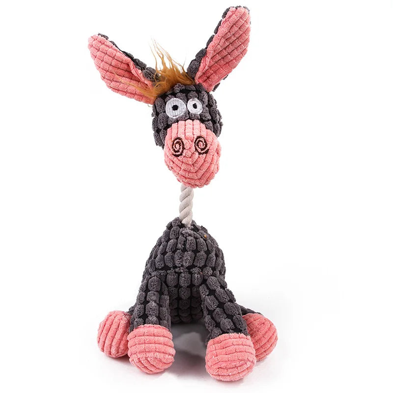 Corduroy Animal Plush Dog Toy – Squeaky Chew Toy