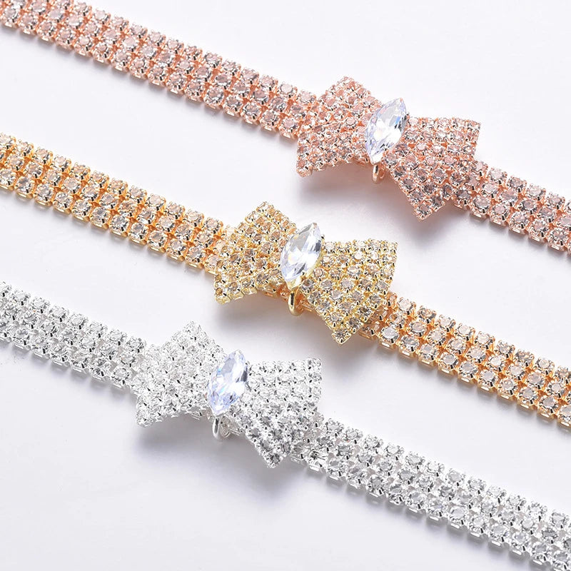 Rose Gold Zircon Bow Tie Collar – Adjustable Dog & Cat Necklace