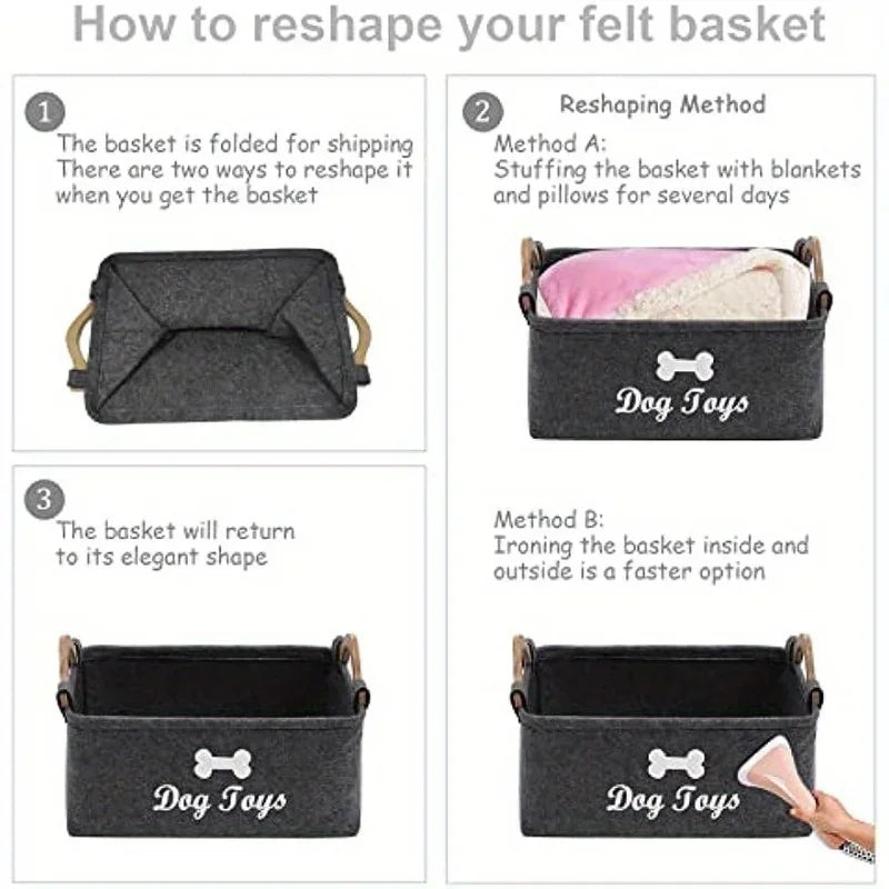 Felt Pet Toy Storage Box – Dog & Cat Organizer Basket