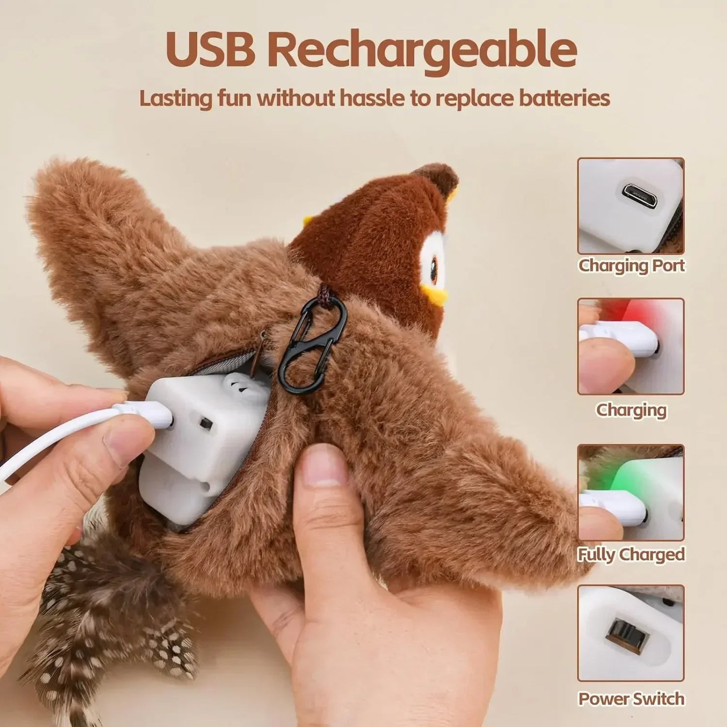 Interactive Catnip Bird Toy – USB Rechargeable Plush Toy