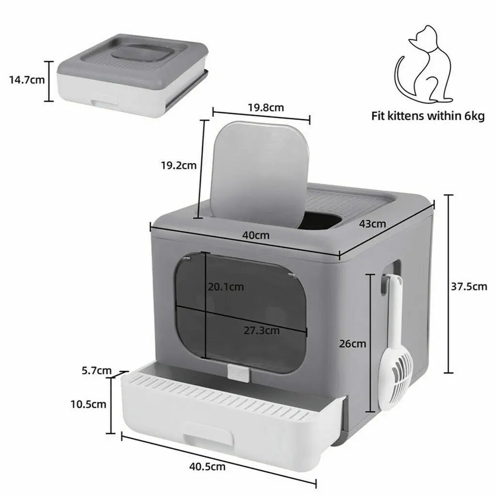 Foldable Enclosed Cat Litter Box – Sifting Tray with Scoop
