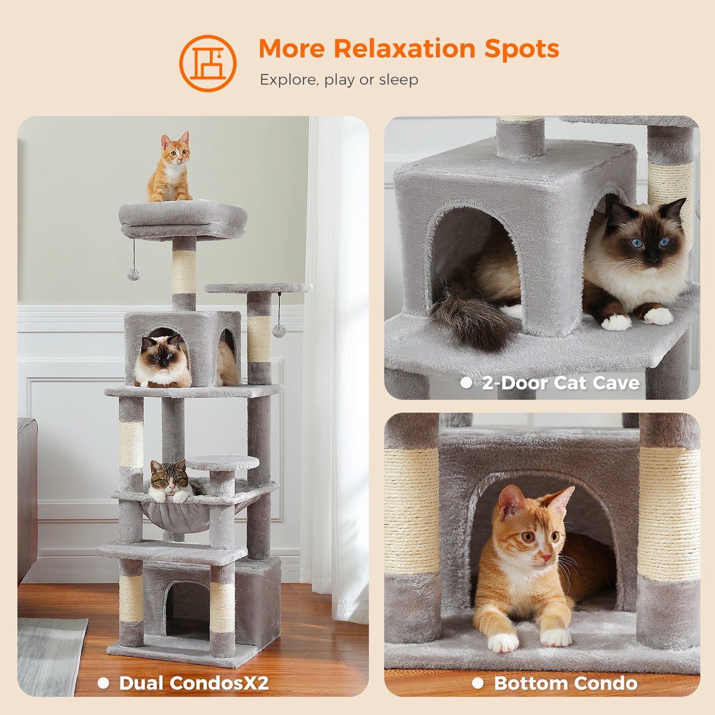 Large Indoor Cat Tree & Tower – Scratching Posts & Hammocks