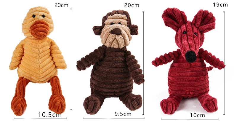 Corduroy Animal Plush Dog Toy – Squeaky Chew Toy