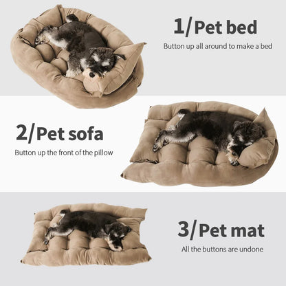 3-in-1 Multifunction Pet Bed – Sofa, Nest & Cushion