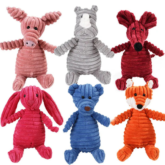 Corduroy Animal Plush Dog Toy – Squeaky Chew Toy