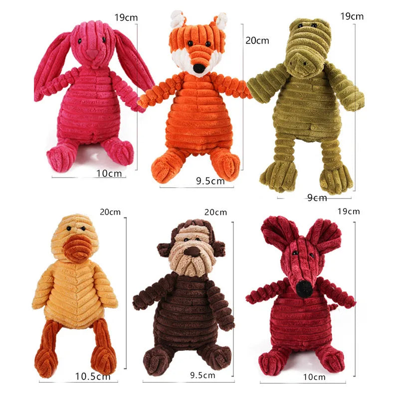Corduroy Animal Plush Dog Toy – Squeaky Chew Toy