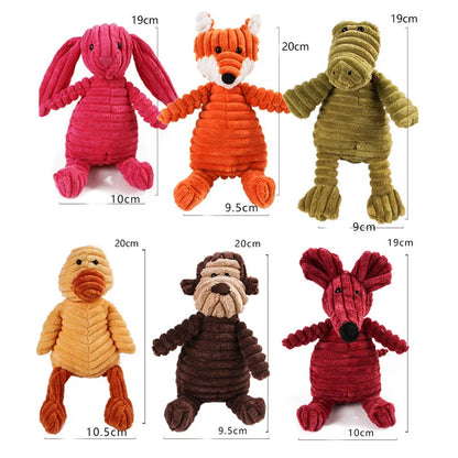 Corduroy Animal Plush Dog Toy – Squeaky Chew Toy