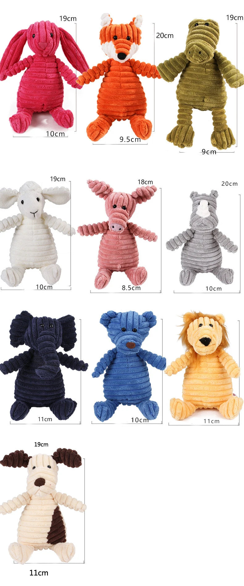 Corduroy Animal Plush Dog Toy – Squeaky Chew Toy