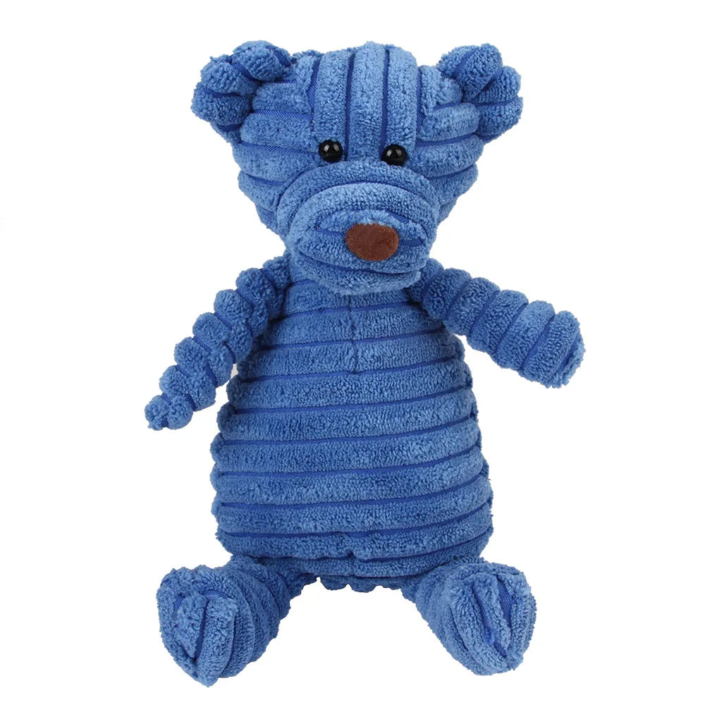 Corduroy Animal Plush Dog Toy – Squeaky Chew Toy