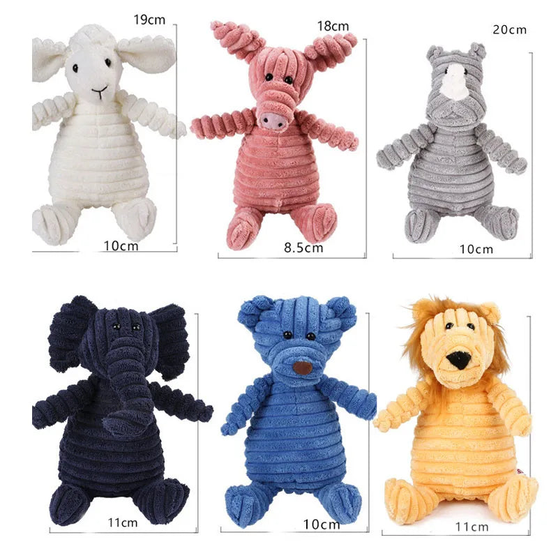 Corduroy Animal Plush Dog Toy – Squeaky Chew Toy