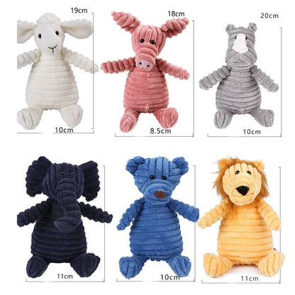 Corduroy Animal Plush Dog Toy – Squeaky Chew Toy