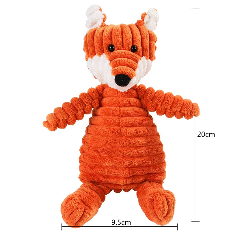 Corduroy Animal Plush Dog Toy – Squeaky Chew Toy