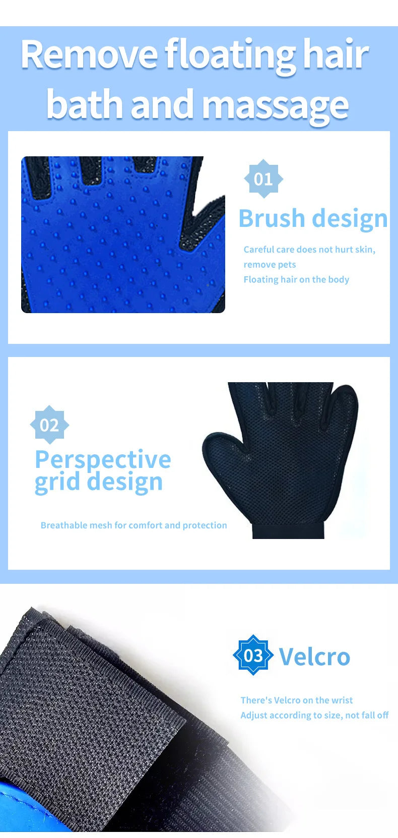 Pet Grooming Glove – Hair Remover & Massage Brush (6 Colors