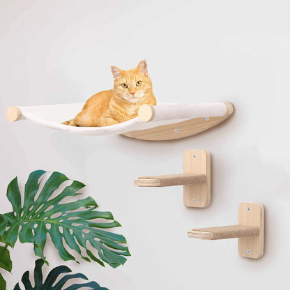 Wall-Mounted Cat Climbing Rope with Wooden Steps – Sisal Rope Scratcher & Climbing Furniture