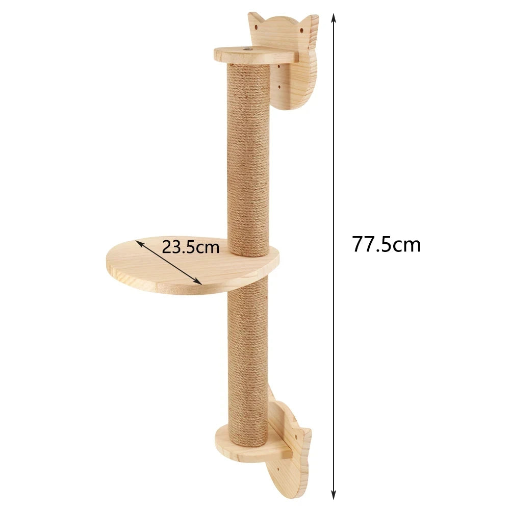 Wall-Mounted Cat Climbing Rope with Wooden Steps – Sisal Rope Scratcher & Climbing Furniture