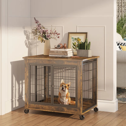PawshHaus™ 2-in-1 Wooden Dog Crate & Furniture Console