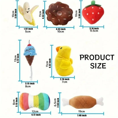 7-Piece Plush Puppy Toy Set – Squeaky Fruits & Veggies