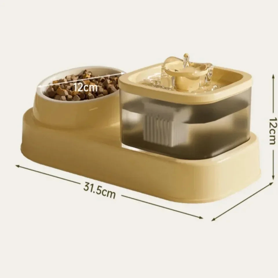 PurrFlow™ 2-in-1 Cat Water Fountain & Feede