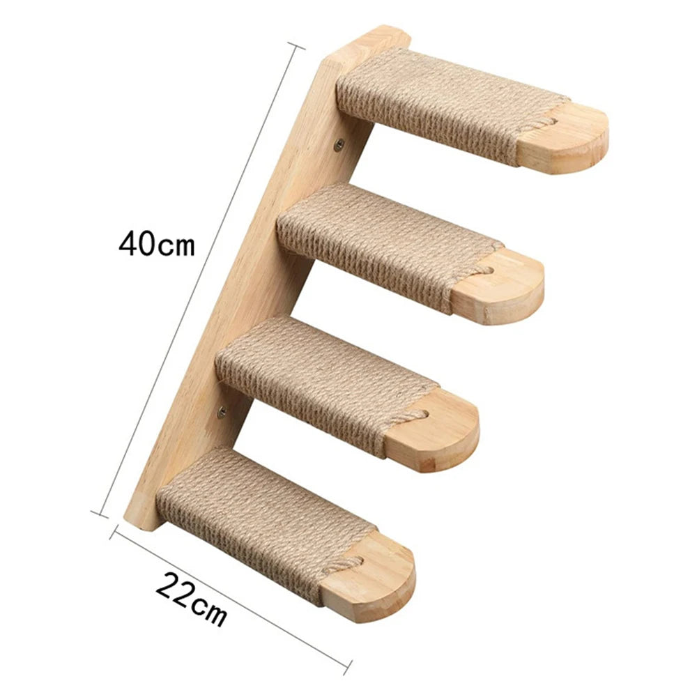Wall-Mounted Cat Climbing Rope with Wooden Steps – Sisal Rope Scratcher & Climbing Furniture