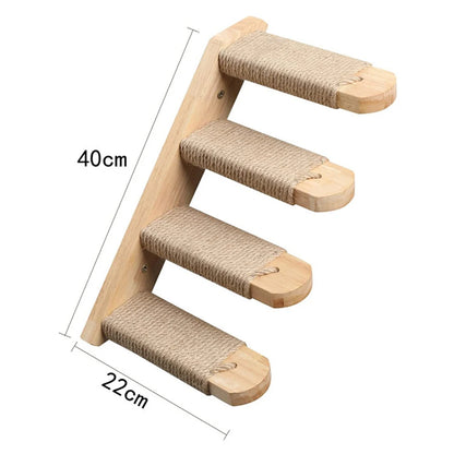Wall-Mounted Cat Climbing Rope with Wooden Steps – Sisal Rope Scratcher & Climbing Furniture