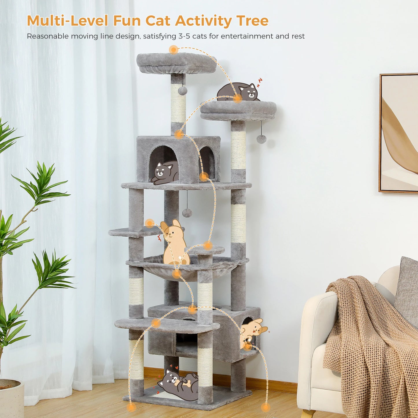Large Indoor Cat Tree & Tower – Scratching Posts & Hammocks