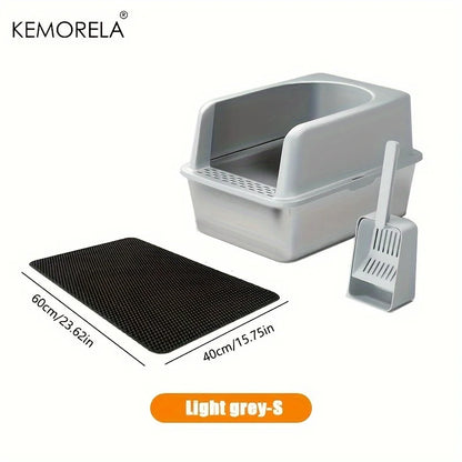 Stainless Steel Cat Litter Box – High-Sided with Mat & Scoop