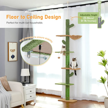 5-Tier Floor-to-Ceiling Cat Tower – Cactus Climbing Tree