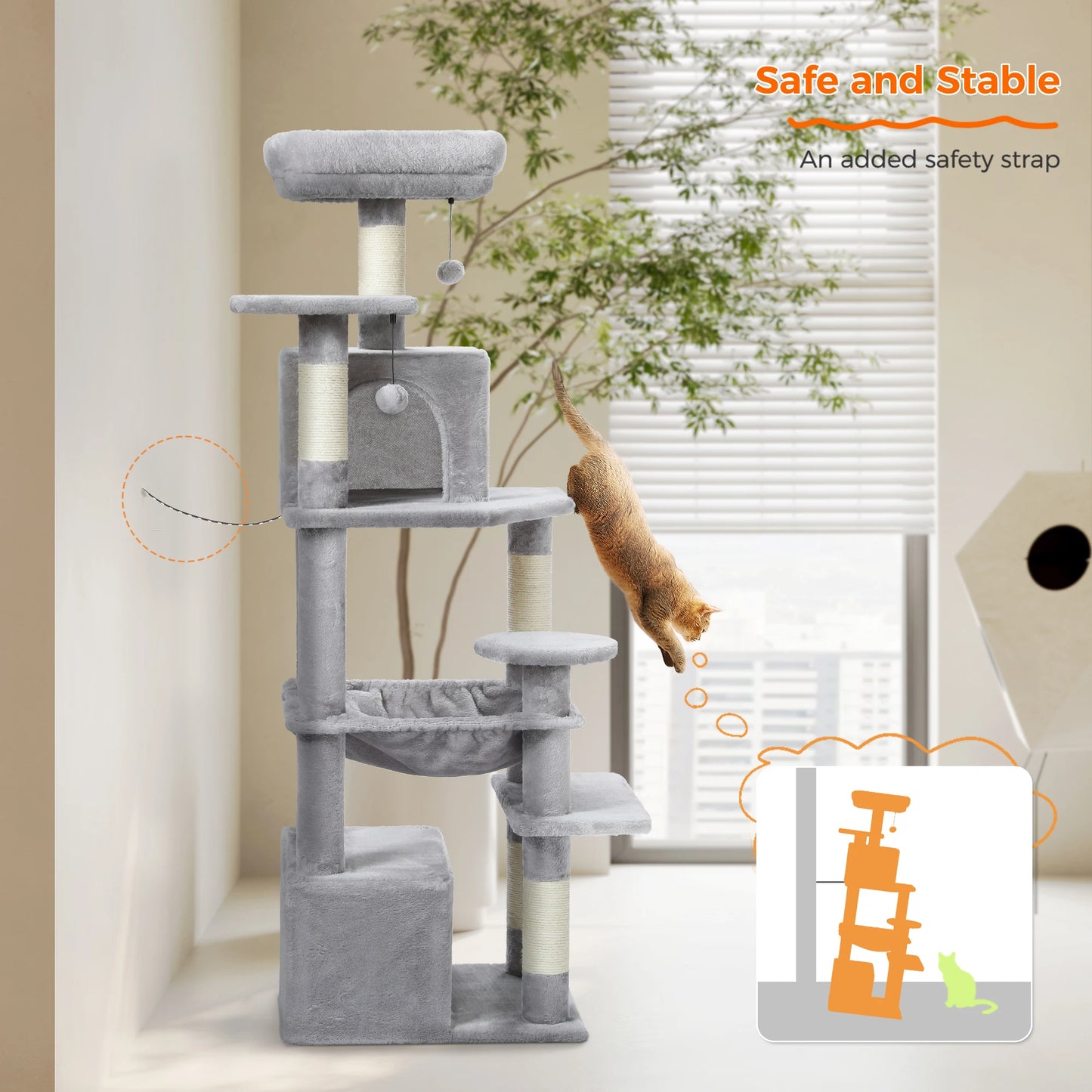 Large Indoor Cat Tree & Tower – Scratching Posts & Hammocks