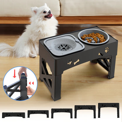 3-in-1 Adjustable Pet Feeder – Double Bowls with Slow Feeder