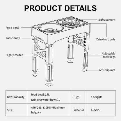 3-in-1 Adjustable Pet Feeder – Double Bowls with Slow Feeder