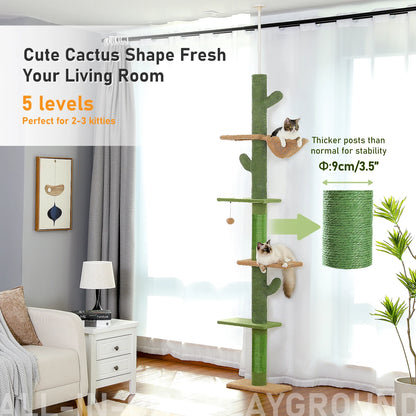 5-Tier Floor-to-Ceiling Cat Tower – Cactus Climbing Tree
