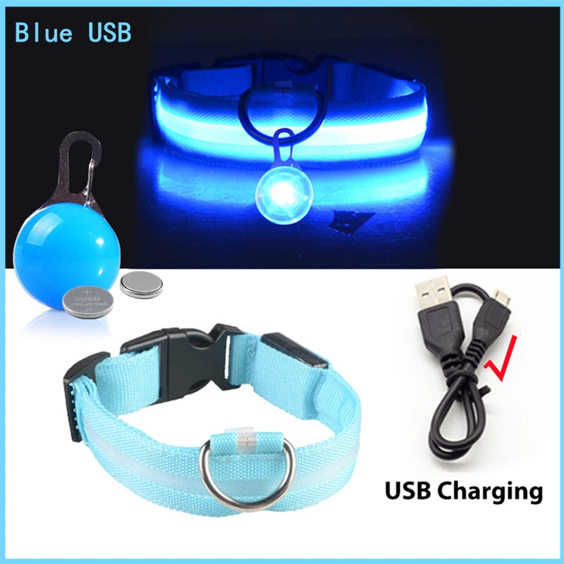USB Rechargeable LED Dog & Cat Collar – Glowing Night Safety