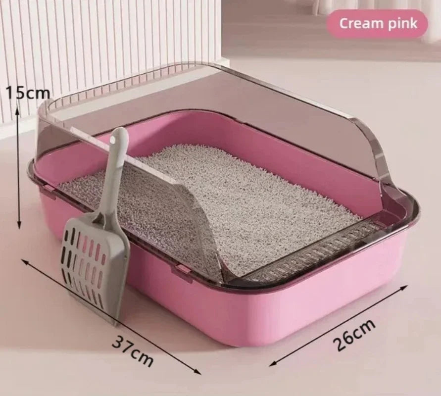 Semi-Enclosed Cat Litter Box – Splashproof Tray