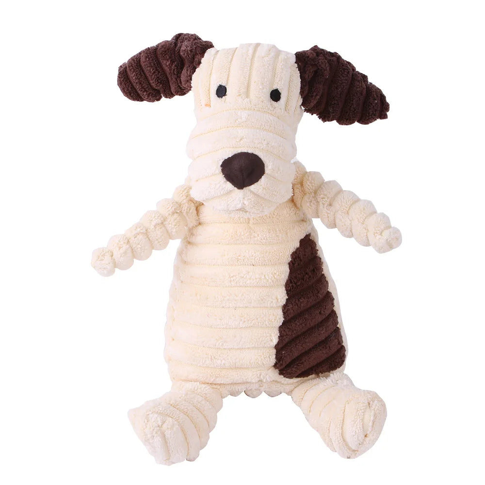 Corduroy Animal Plush Dog Toy – Squeaky Chew Toy