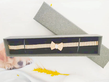 Rose Gold Zircon Bow Tie Collar – Adjustable Dog & Cat Necklace