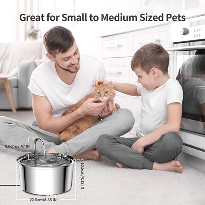 Stainless Steel Automatic Pet Water Fountain – USB Powered