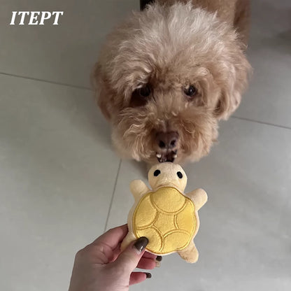 Mini Turtle Plush Dog Toy – Squeaky Teething Toy