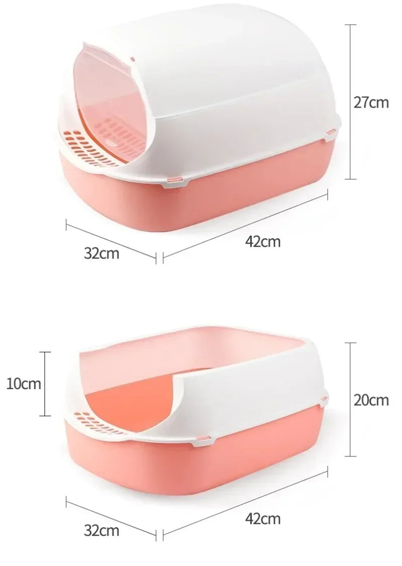 Semi-Enclosed Cat Litter Box – Splashproof Tray
